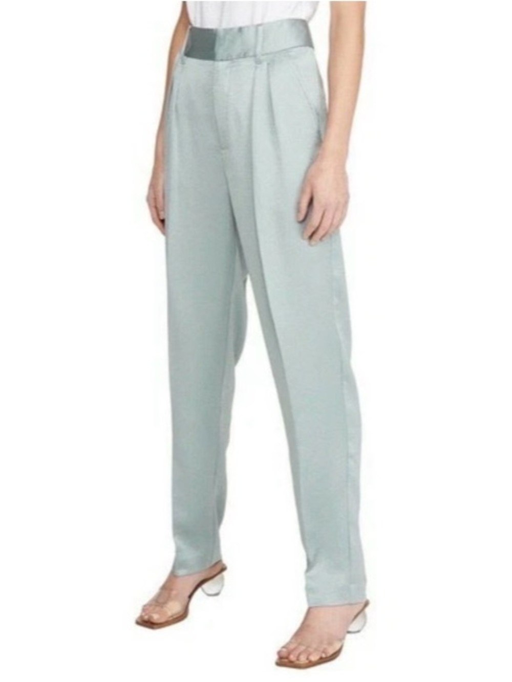 Ba&sh Wonka Trousers Turquoise Satin Light Blue Tapered Pleated Pant Medium